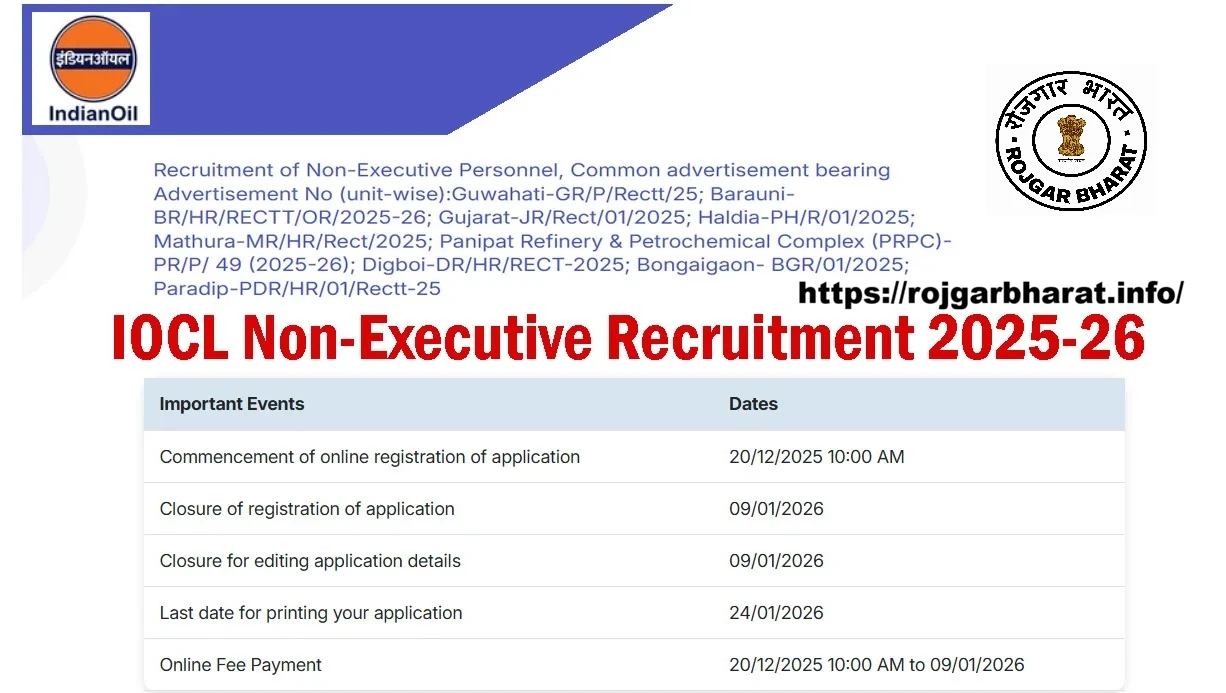 IOCL Non-Executive Personnel Recruitment 2025 Notification out 394 Posts